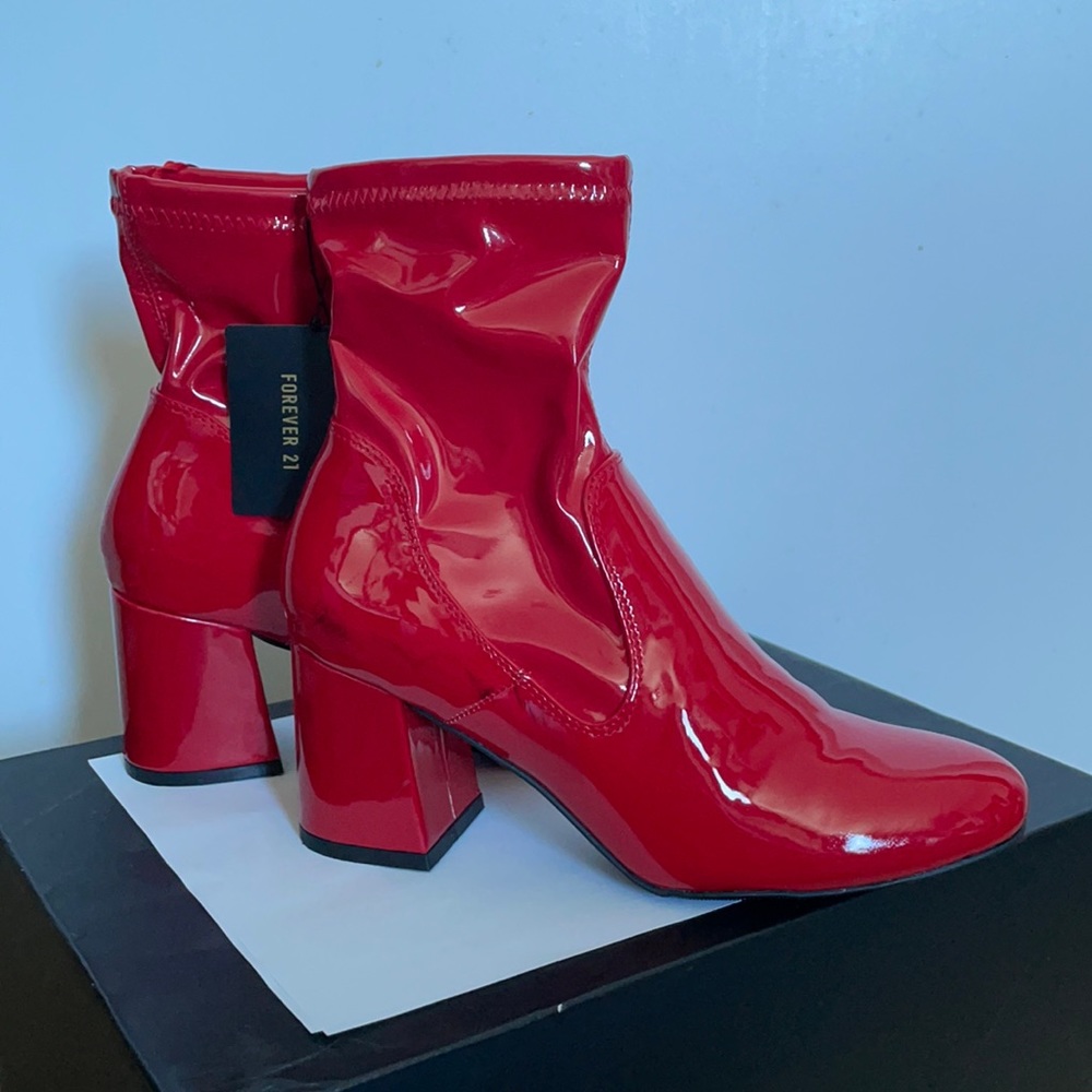 Forever 21 Latex Bright Red Booties